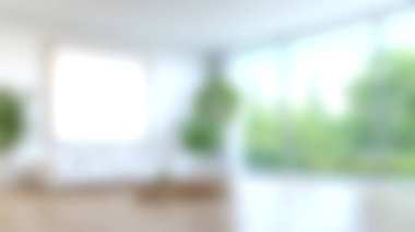 Parlak minimalist bir oturma odası büyük pencereler, kapalı salonda bitkiler ve rahat bir kanepe. Havadar alan sükuneti ve doğayı davet ediyor. Huzurlu bir yaşam için mükemmel..