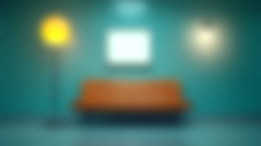 Turuncu bir kanepe, minimalist bir lamba ve parlak bir deniz mavisi duvarının yer aldığı canlı ve modern bir iç mekan. Çağdaş dekorasyon fikirlerini sergilemek için mükemmel..