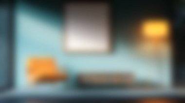 Boş bir duvarın karşısında orta çağ modern bir sandalye ve şık bir lamba bulunan rahat bir yaşam alanı, dekorasyon fikirleri ve ilham için mükemmel..