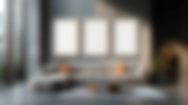 Rahat bir kanepe, şık bir kahve masası ve yaratıcılığı davet eden boş sanat çerçeveleri olan çağdaş bir oturma odası keşfedin..