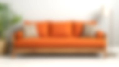 Minimalist bir zemine karşı rahat yastıklı parlak turuncu kanepe, modern yaşam alanlarını geliştirmek ve rahatlamak için mükemmel..