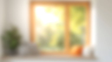 Yumuşak yastıklara ve sıcak güneş ışığıyla yıkanmış canlı bir bitkiye sahip parlak ve rahat bir pencere köşesi dinlenmek için mükemmel bir ev atmosferi yaratır..