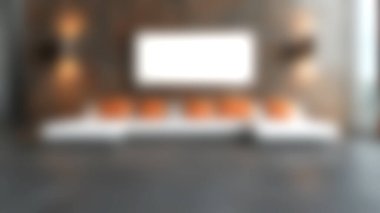 Canlı turuncu yastıklarla süslenmiş, kırsal dokuma duvarlara dayalı, şık ve davetkar bir atmosfer yaratan parlak beyaz bir kanepenin bulunduğu modern bir oturma odası keşfedin..