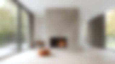 Bu modern oturma odasında minimalist bir şömine, çağdaş bir dekor ve bol miktarda doğal ışık var. Rahatlamak için mükemmel bir ortam yaratıyor..