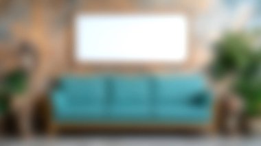 Modern bir deniz mavisi kanepesi, dekoratif bitkiler ve zarif aydınlatmalarla çevrili bu şık oturma odasının en önemli parçasıdır, rahat ve davetkar bir ortam yaratır..