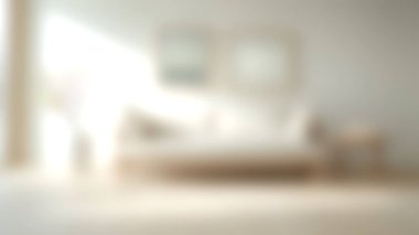 Hafif kanepesi, ahşap mobilyası ve doğal ışığı olan minimalist bir tasarımı olan sakin bir oturma odası sakin ve davetkar bir atmosfer yaratıyor..