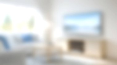 Parlak doğal ışığın, modern mobilyaların ve manzaralı bir televizyon gösteriminin olduğu güzel tasarlanmış bir oturma odası. Huzurlu ortam rahatlamayı ve rahatlığı teşvik eder..