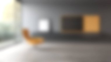 Çağdaş bir oturma odası, minimalist gri bir duvara karşı canlı sarı bir sandalye sergiliyor. Doğal ışık modern dekoru yükselterek davetkar bir atmosfer sunuyor..