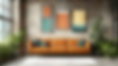 Modern bir oturma odasında şık bir deri kanepe, tuğla bir duvarda sanat eserleri ve bereketli ev bitkileri var. Bu davet alanı konfor ve tasarımı birleştirir.