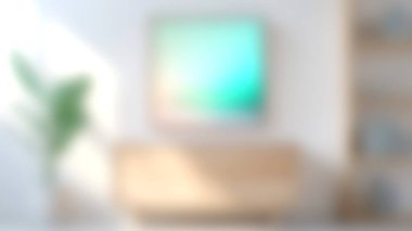 Serin bir oturma odasını keşfedin. Minimalist tasarımı olan, çarpıcı bir soyut sanat eseriyle, yeni bir ambiyans için kapalı bir bitki tarafından tamamlanmış..