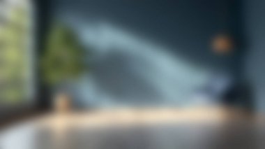 Parlak ve havadar bir iç mekan şık bir koltuk ve yeşil bir bitki sergiliyor. Modern ev dekorasyonu için mükemmel..