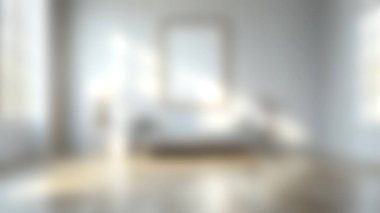 Yumuşak doğal ışığın olduğu minimalist bir oturma odası, duvarda boş bir çerçeve ve rahat bir kanepe. Sakin ve şık iç mekan kavramları için mükemmel..