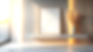 İçinde boş bir çerçeve ve şık bir vazo bulunan, yumuşak, sıcak bir aydınlatmayla yıkanmış mermer bir rafın bulunduğu çarpıcı modern bir iç mekan keşfedin..