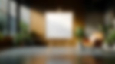 Sehpada boş bir tuval ve gür yeşilliklerle çevrili rahat bir sandalye bulunan huzurlu bir minimalist stüdyo. Sanat veya yaratıcı oturumlar için mükemmel.