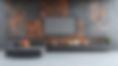 Endüstriyel gri bir duvar, zarif bir kanepe ve minimalist dekor unsurları olan modern bir oturma odası keşfedin. Sıcak bir ortam yaratmak için mükemmel..