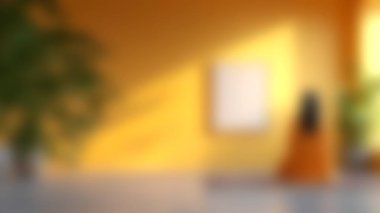 Canlı, sarı bir odada meditasyon yapan, yemyeşil bitkiler ve yumuşak doğal ışıkla güçlendirilmiş, huzur ve sükuneti teşvik etmek için mükemmel bir insanın olduğu sakin bir sahne..