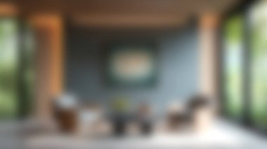 İçinde ahşap mobilyalar, büyük pencereler ve duvarda bir dünya haritası olan huzurlu ve şık bir yaşam alanı yaratan modern bir iç mekan..