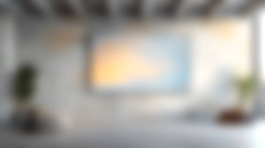 Yumuşak, doğal ışıkla yıkanmış, rahat mobilyalar ve bitkilerle tamamlanmış, dokulu bir duvarda güzel sanat eserleri sergilenen modern bir oturma odası..