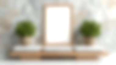 Boş bir çerçeve ve gür yeşillik içeren gösterişli ve modern bir iç tasarım, sükunet dokunuşuyla her türlü yaşam alanını geliştirmek için mükemmel..