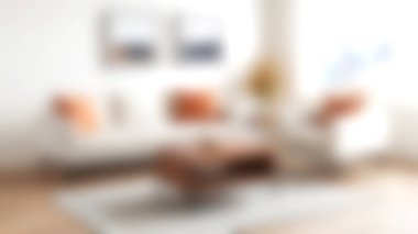 Modern oturma odası, ahşap bir sehpa ve sıcak dekor aksanıyla tamamlanmış şık bir kanepe ve rahat yastıklara sahiptir..