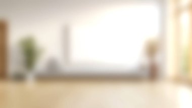 Duvarında boş bir tuval olan, yeşil ve doğal elementlerle çevrili parlak ve ferah bir oda, minimalist bir estetiği sergilemek için mükemmel..