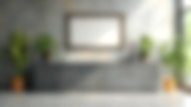 Minimalist mobilyaların sergilendiği modern bir oturma odası. Kapalı alandaki yemyeşil bitkiler ve doğal ışık. Huzurlu atmosfer rahatlamayı ve şık yaşamayı teşvik eder..