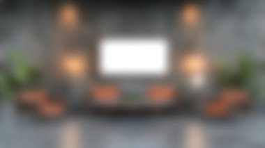 Turuncu aksanlı rahat bir oturma odası, güzel yeşil bitkiler ve kişisel dokunuşlara hazır boş bir çerçeve keşfedin..