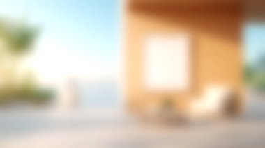 Minimalist mobilyaların, okyanus manzarasının ve doğal ışığın olduğu huzurlu bir sahil yaşam alanı. Modern dekorda rahatlama ve ilham için mükemmel..