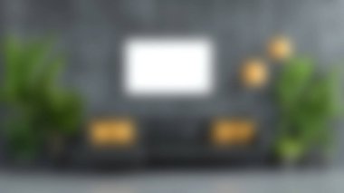 Bu modern oturma odasında şık, siyah bir ahşap duvara karşı canlı yeşil bitkilerle çevrili sarı yastıklı parlak siyah bir kanepe bulunuyor. Rahatlatıcı bir atmosfer yaratmak için mükemmel..