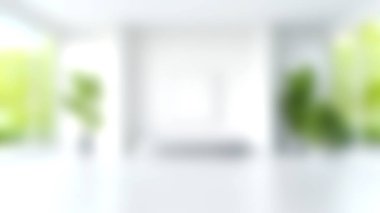 Yeşil bitkilerin, boş bir tuvalin ve bol miktarda doğal ışığın bulunduğu sakin ve minimalist bir iç mekan. Sakin ayarlar veya sanatsal amaçlar için ideal.