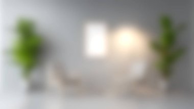 Kapalı alanda minimalist sandalyeler, canlı yeşil bitkiler ve dokulu dikey çizgili bir duvar, rahatlama veya sanatsal ilham için idealdir..