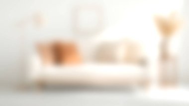 Minimalist bir oturma odası, rahat beyaz bir kanepe, yumuşak yastıklar ve modern bir dekor düzenlemesi. Estetik, nötr tonları ve doğal ışığı vurgular.