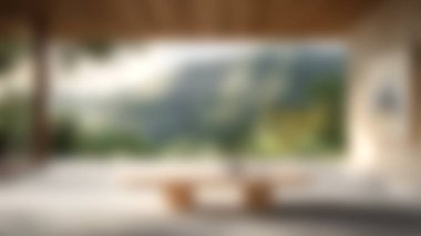 Bu resim, doğanın güzelliği arasında rahatlamayı teşvik eden modern, minimalist mobilyaların yer aldığı sakin bir açık mekan sergiliyor..