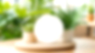 Bulanık bir arka planı olan bitkilerin parlak bir düzeninin yer aldığı sakin bir iç mekan tasarım örtüleri veya metinler için mükemmel bir boşluk sağlıyor. Doğa aşıkları için ideal..