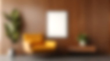 Parlak sarı bir sandalye ve sıcak kahverengi bir duvara asgari dekorun yer aldığı rahat bir oturma odası sahnesi. Ayarlar, basit ve modern elementlerle rahatlamaya davetiye çıkarır.