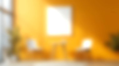 Canlı turuncu bir duvar ve minimalist mobilyalar içeren parlak ve modern bir iç mekan, rahatlama ve yaratıcılık için mükemmel bir stil ve davet edici atmosfer yaratıyor..