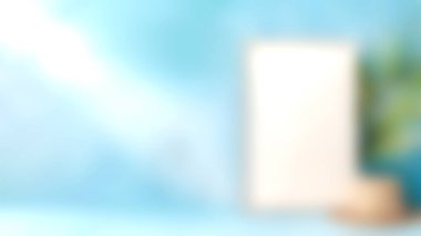 Bu resim, sanatsal projeler, sunumlar veya dekoratif gösterimler için mükemmel, boş bir tuval ve yeşil yapraklarla yumuşak bulanık bir arkaplan içerir..