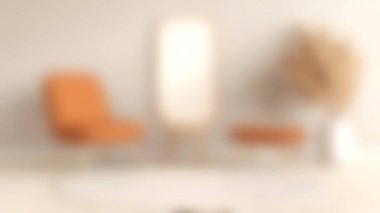 Modern bir oturma odası, şık mobilyalar ve dekorasyon unsurlarını yumuşak tarafsız tonlarda sergiliyor. Davetkar atmosferde rahat sandalyeler, yuvarlak bir sehpa ve zevkli dekoratif aksesuarlar bulunuyor..