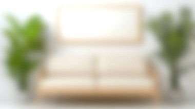 Güzel tasarlanmış bir modern minimalist kanepe yeşil bitkilerle tamamlanmış parlak bir oturma odasını geliştirir. Şık ve davetkar bir ortam yaratmak için mükemmel..