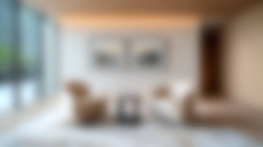 Doğal ışıkla yıkanmış iki zarif koltuğun yer aldığı rahat ve modern bir iç tasarım keşfedin. Bu çağdaş yaşam alanı rahatlamaya ve gösterilere şık dekorlar sunmaya davet eder..