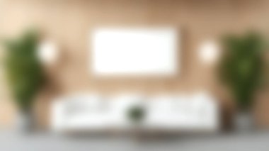 Beyaz bir kanepe, yeşillik ve yumuşak ışıklandırma içeren güzel tasarlanmış bir oturma odası, modern ev ilhamı ve dekorasyon fikirleri için mükemmel..