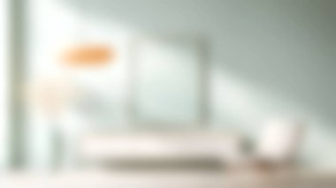 Bu resim, doğal ışık dolu, rahatlama ve modern tasarım için mükemmel bir ortam sunan zarif dekor elementleriyle yumuşak ve havadar bir oturma odasını içeriyor..