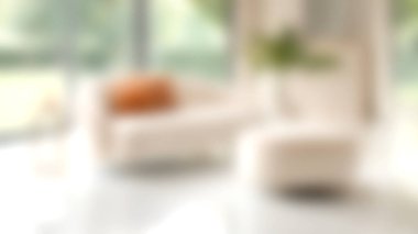 Modern bir kanepenin, sıcak aksanların ve bol doğal ışığın olduğu rahat, minimalist bir oturma odası. Bu sakin alan rahatlık ve stili somutlaştırır, rahatlamak için mükemmeldir..