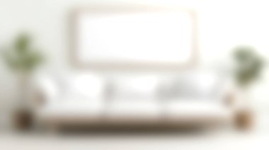 Bu parlak oturma odasında modern beyaz bir kanepe, bereketli bir iç mekan bitkisi ve rahatlama için davetkar ve şık bir atmosfer yaratan minimalist bir tasarım var..