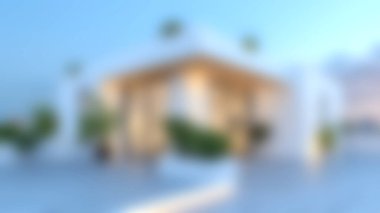 Çağdaş tasarım idealleri ve sükuneti somutlaştıran, mavi gökyüzünün altında yeşilliklerle çevrili modern minimalist bir evin güzelliğini keşfedin..