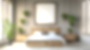 Yumuşak yatak odaları ve canlı ev bitkileriyle dolu, doğal ışıkla yıkanmış rahat, modern bir yatak odası.. 