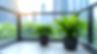 Bu görüntü, yemyeşil bitkilerin yer aldığı huzurlu bir bahçe görüntüsü yakalar, modern kentsel alanın sükunetini arttırır, rahatlamak için mükemmeldir..