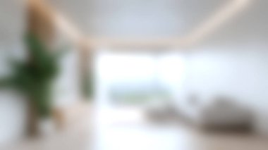 Geniş pencereler, doğal ışık ve rahatlığı teşvik eden zarif dekorların sergilendiği parlak ve havadar bir modern minimalist oturma odası..