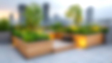 Bereketli yeşillik ve yumuşak ışıklandırma içeren büyüleyici çatı bahçesi, alacakaranlıkta şehrin ufuk çizgisi arasında sakin bir kaçış yaratıyor. Rahatlamak için ideal.