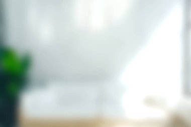 Yumuşak ışıklandırılmış bir iç mekan, bulanık bir arka plan ve yeşil bir bitki. Modern minimalist tasarım dinlenmek için mükemmel sakin bir atmosfer yaratır..